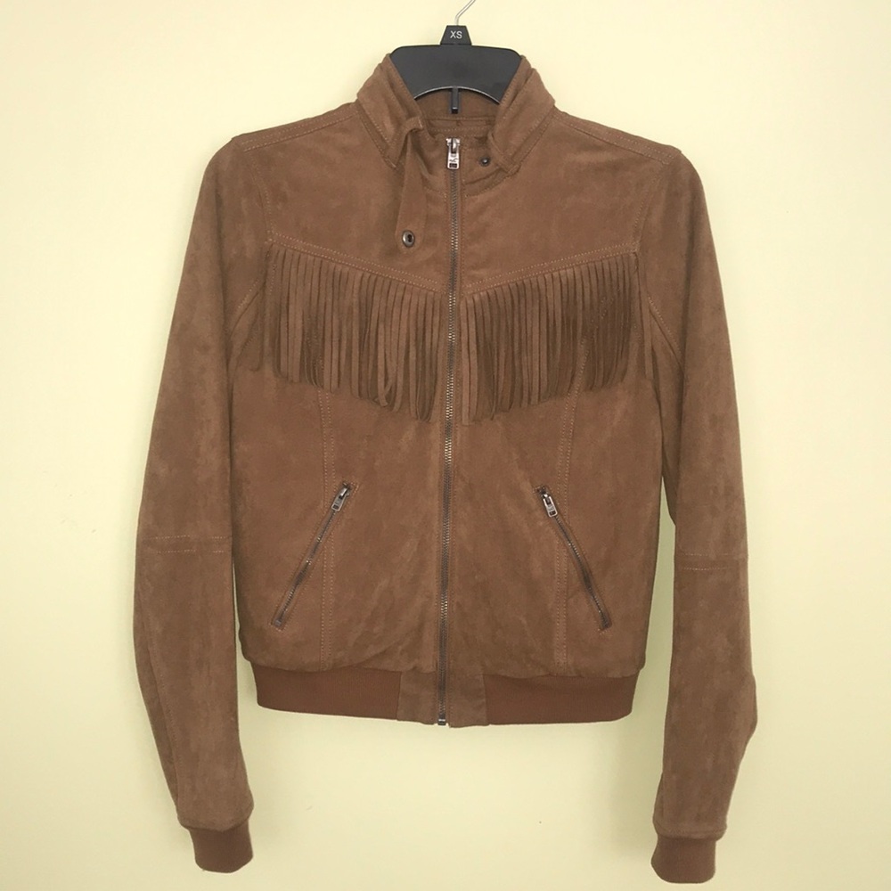 Hollister Suede Fringe Tan Brown Jacket Juniors